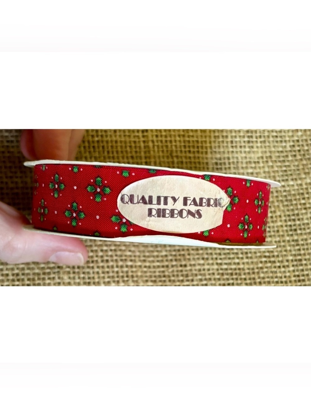Vintage WFR Ribbon Corp Red Green Holly Fabric Ribbon Christmas Holiday Crafts